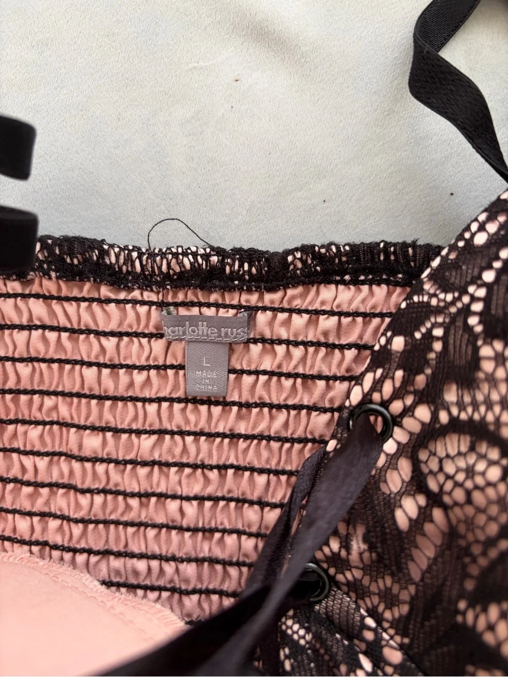 Charlotte Russe Black Lace Over Nude Corset Bustier